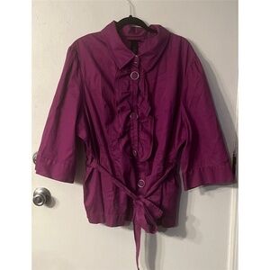 Lane Bryant Women's Purple‎ Ruffle Shirt Jacket Belted Plus Size 28 NWT